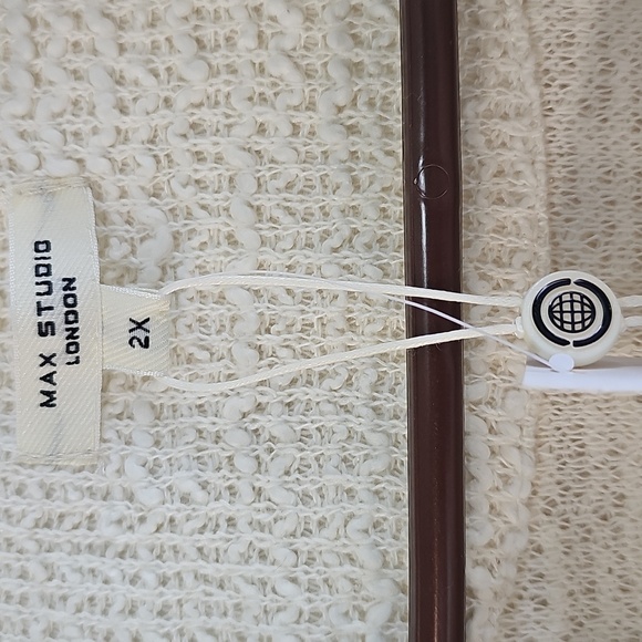 NWT Max Studio Frayed Trim/Fringe Longline Cardigan Cream Open Jacket 2X - Picture 6 of 16